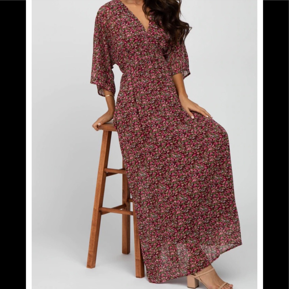 Burgundy Floral Maxi Dress, Size Small, NWT